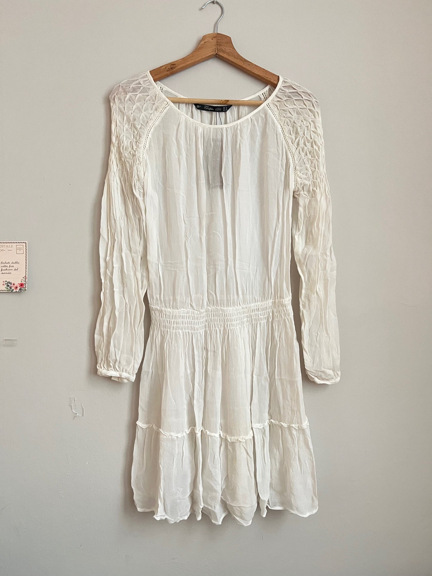 Vestido blanco detalle manga Zara - S