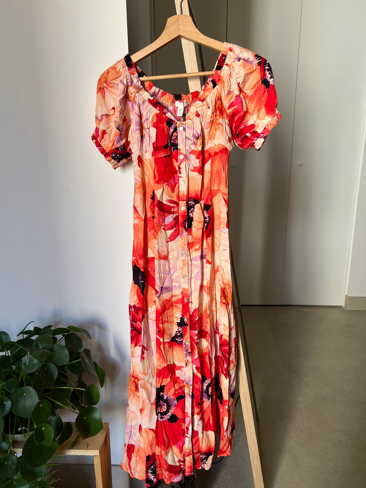 Vestido flores midi naranja H&M talla - S