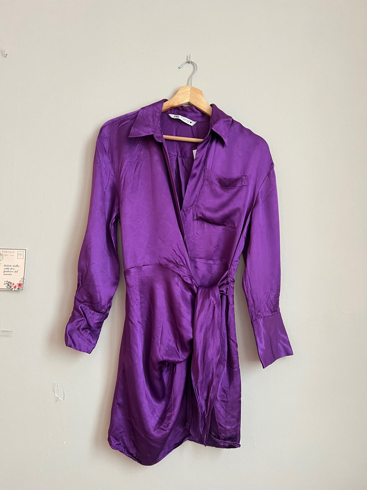 Vestido morado satinado Zara - XS