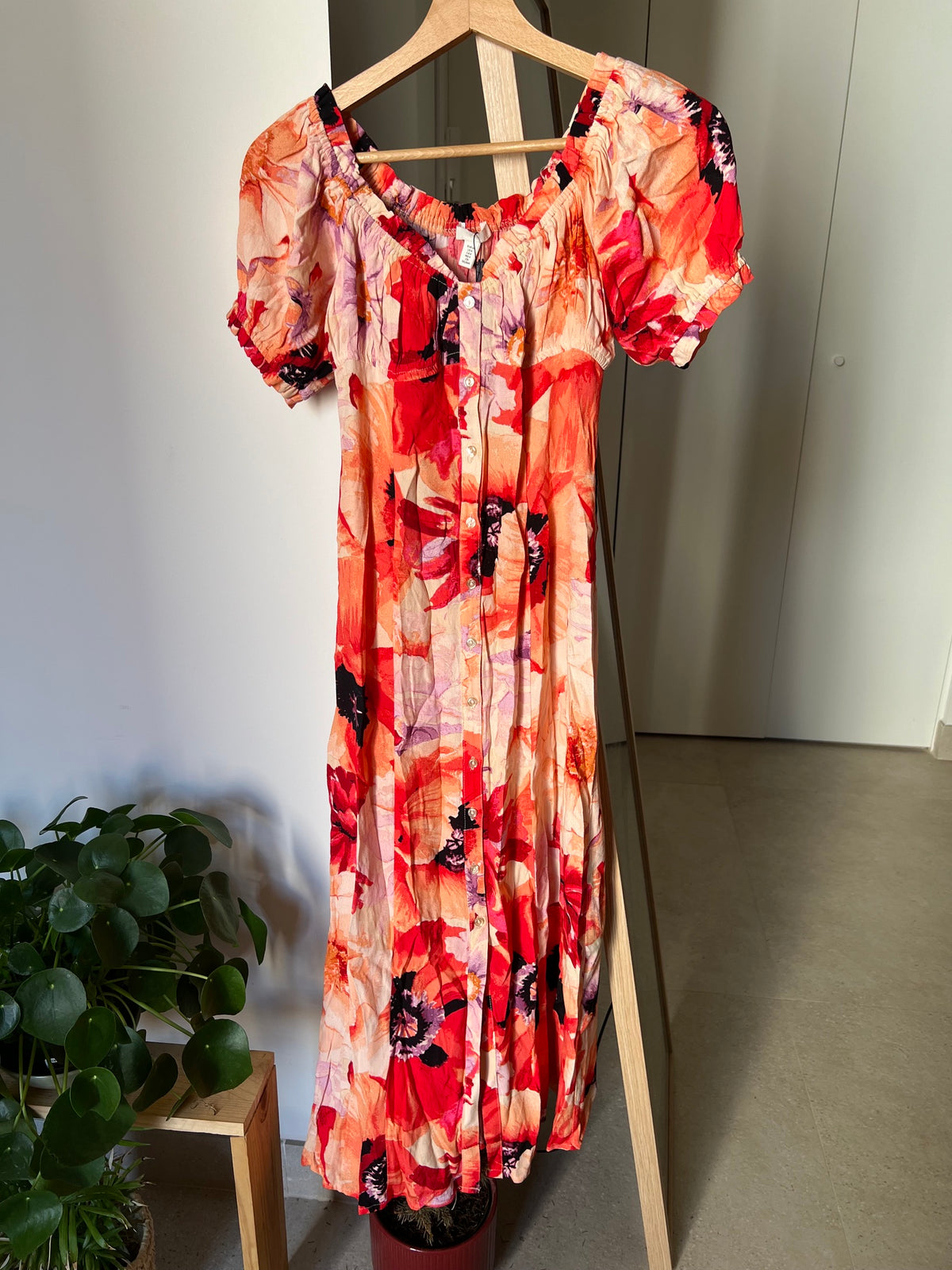 Vestido flores midi naranja H&M talla - S