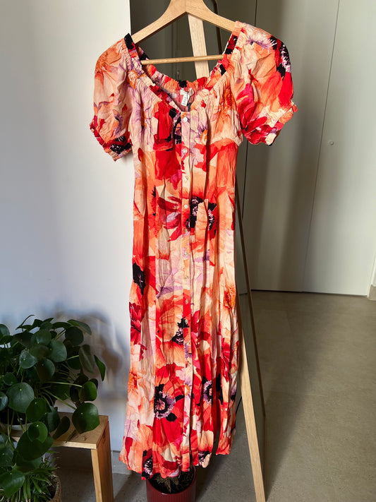 Vestido flores midi naranja H&M talla - S