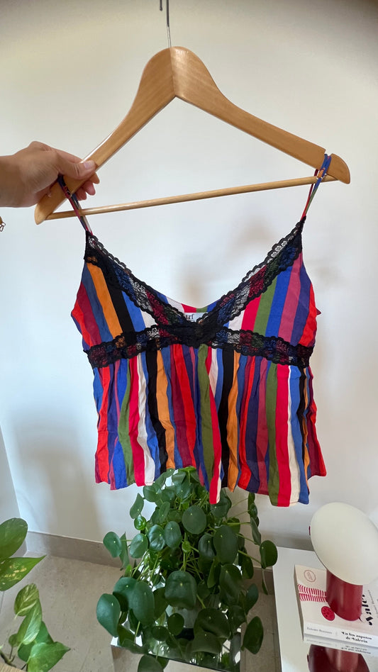 Top Zara encaje y estampado - Talla S